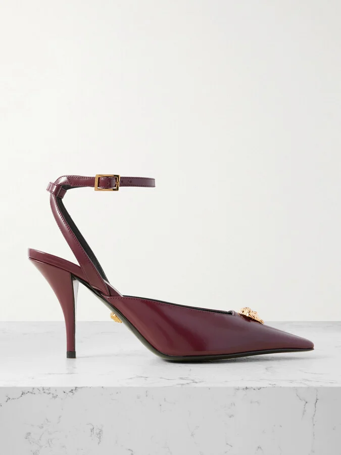 Versace - Embellished Leather Pumps - Burgundy