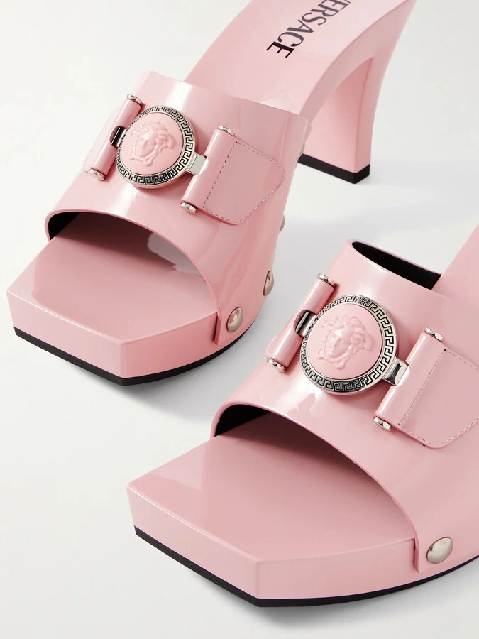Versace - Embellished Patent-leather Mules - Pink - Image 4
