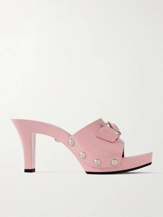 Versace - Embellished Patent-leather Mules - Pink