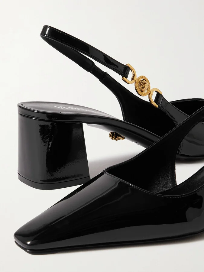 Versace - Embellished Patent-leather Slingback Pumps - Black - Image 4