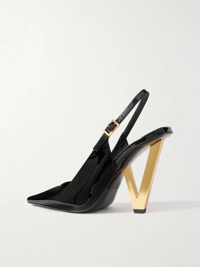 Versace - Embellished Patent-leather Slingback Pumps - Black - Image 3