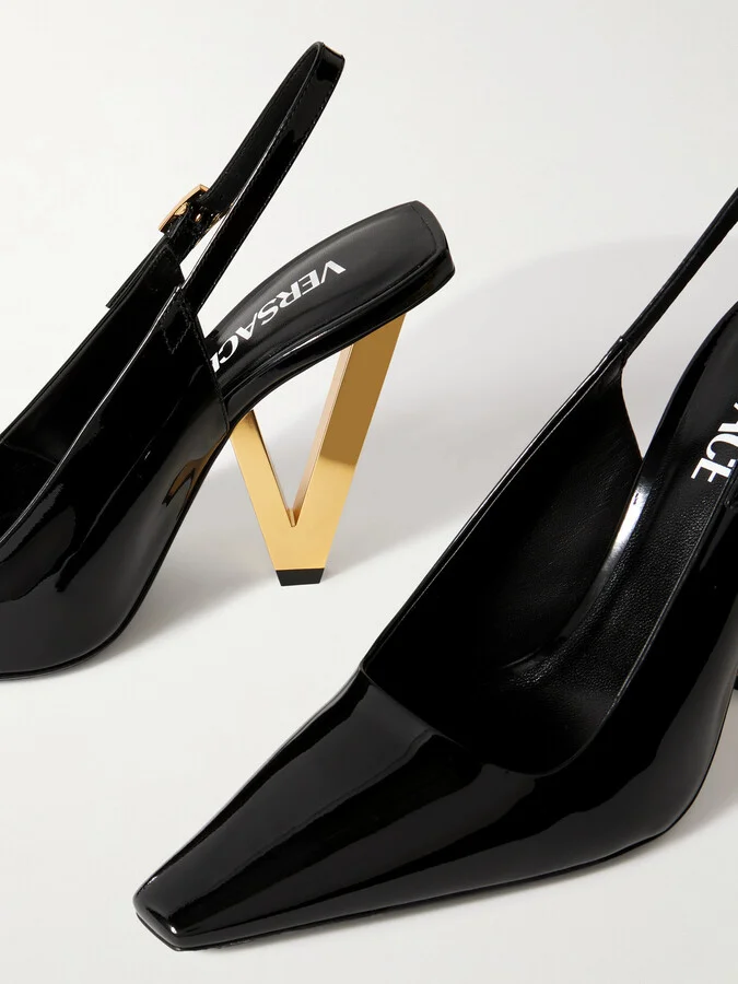 Versace - Embellished Patent-leather Slingback Pumps - Black - Image 4