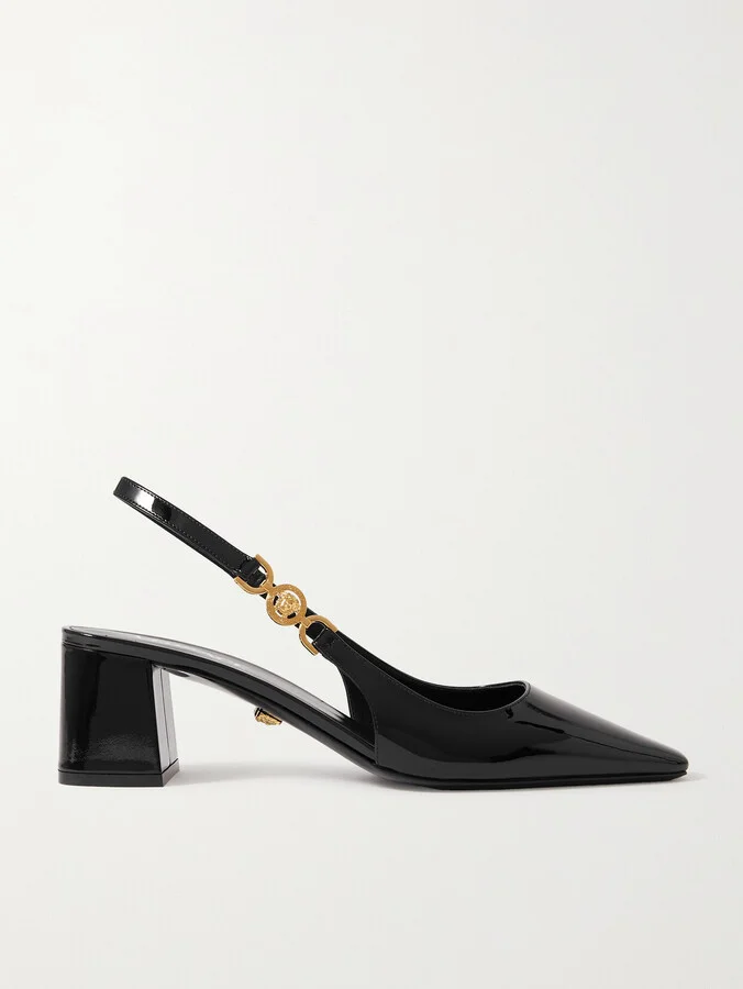 Versace - Embellished Patent-leather Slingback Pumps - Black