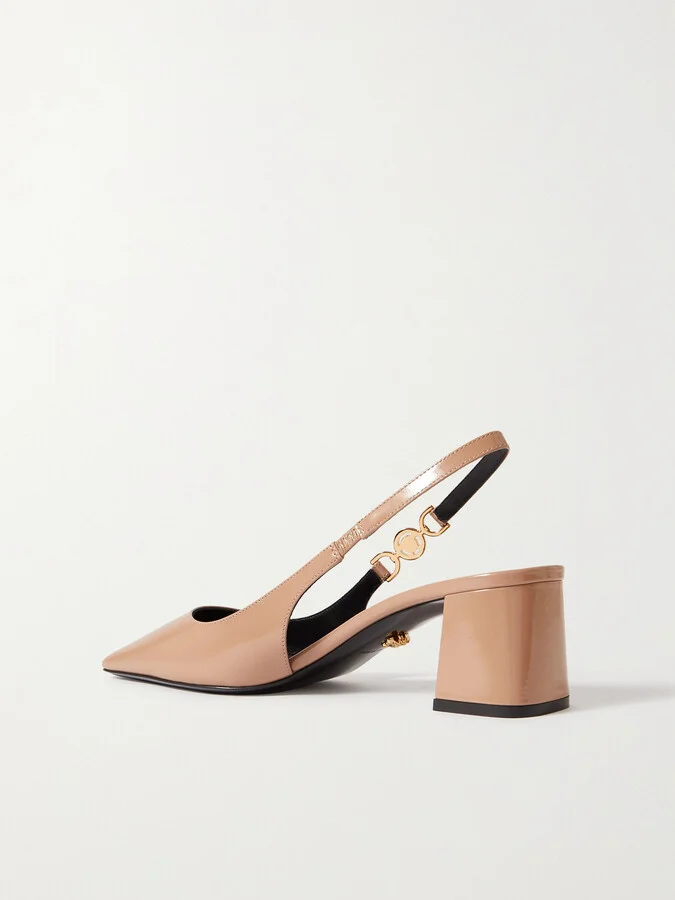 Versace - Embellished Patent-leather Slingback Pumps - Pink - Image 3