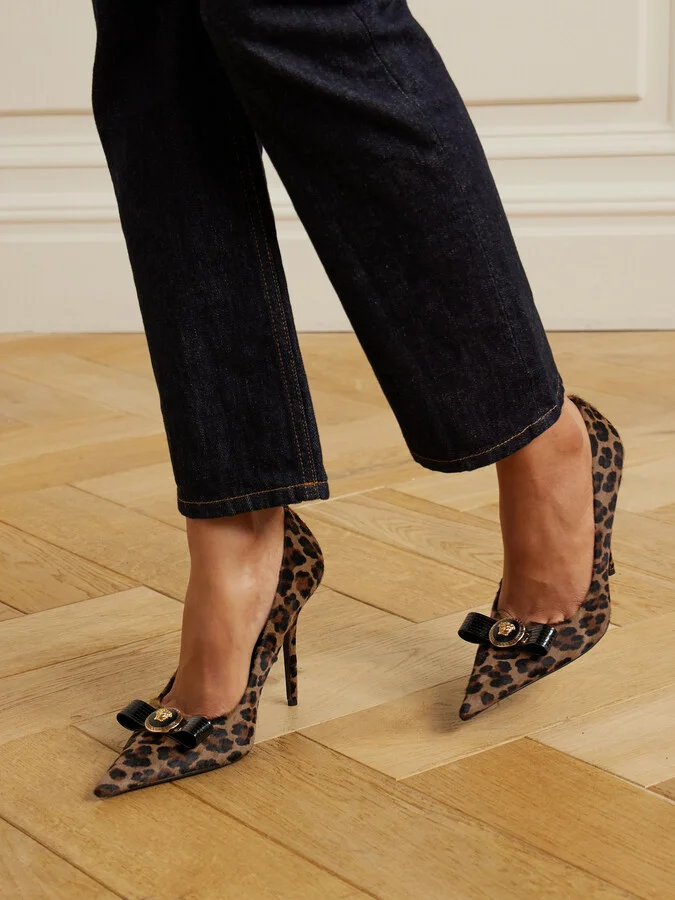 Versace - Embellished Patent Leather-trimmed Leopard-print Calf Hair Pumps - Brown - Image 2
