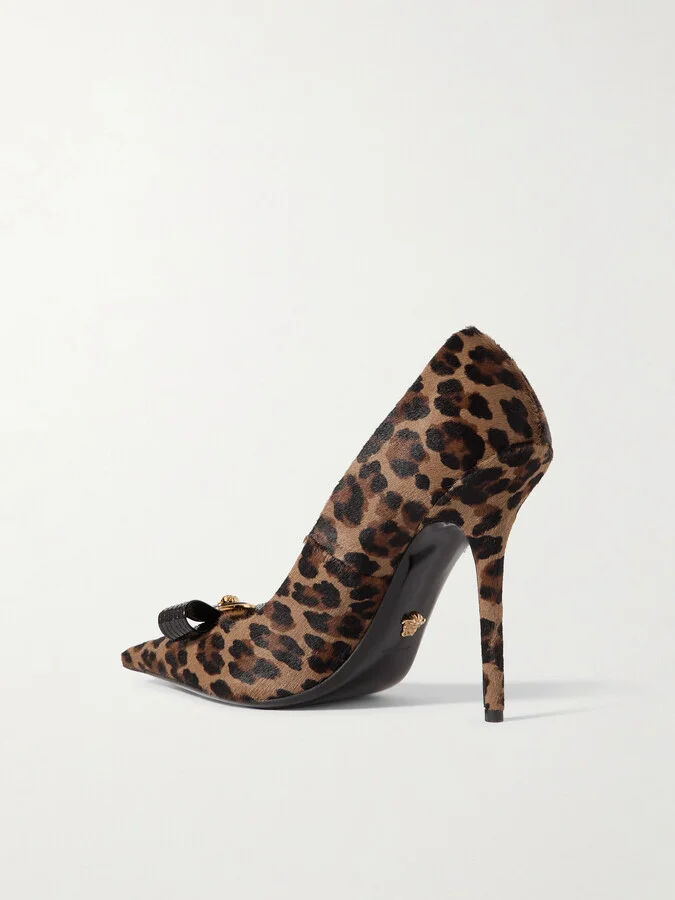 Versace - Embellished Patent Leather-trimmed Leopard-print Calf Hair Pumps - Brown - Image 3