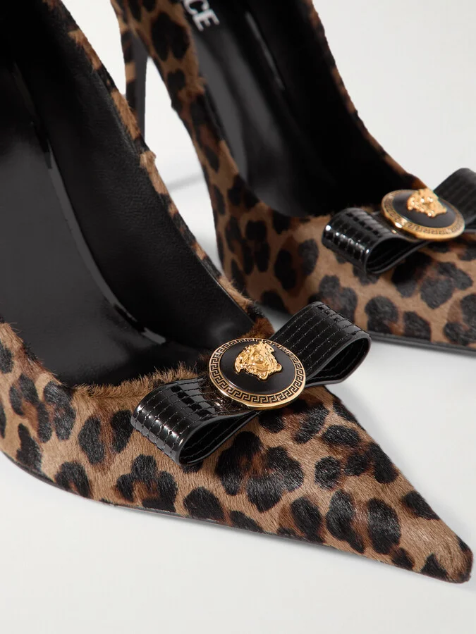 Versace - Embellished Patent Leather-trimmed Leopard-print Calf Hair Pumps - Brown - Image 4