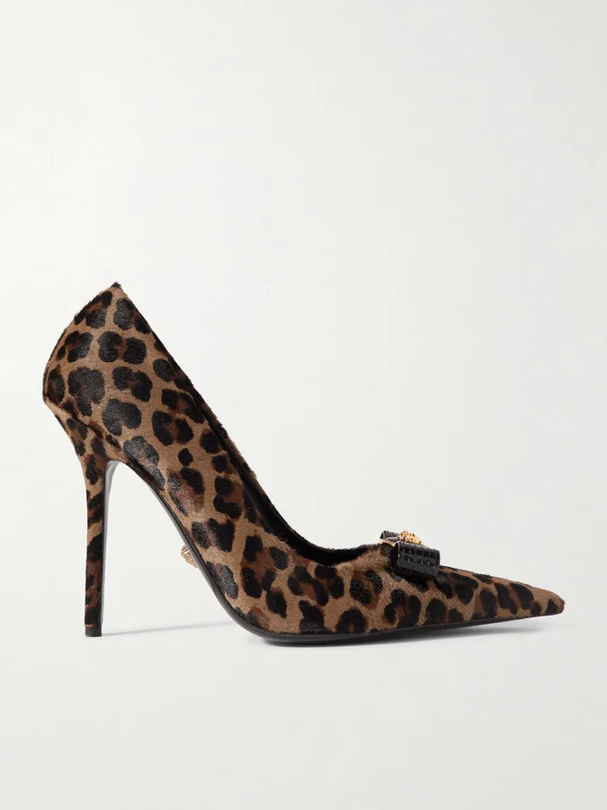 Versace - Embellished Patent Leather-trimmed Leopard-print Calf Hair Pumps - Brown