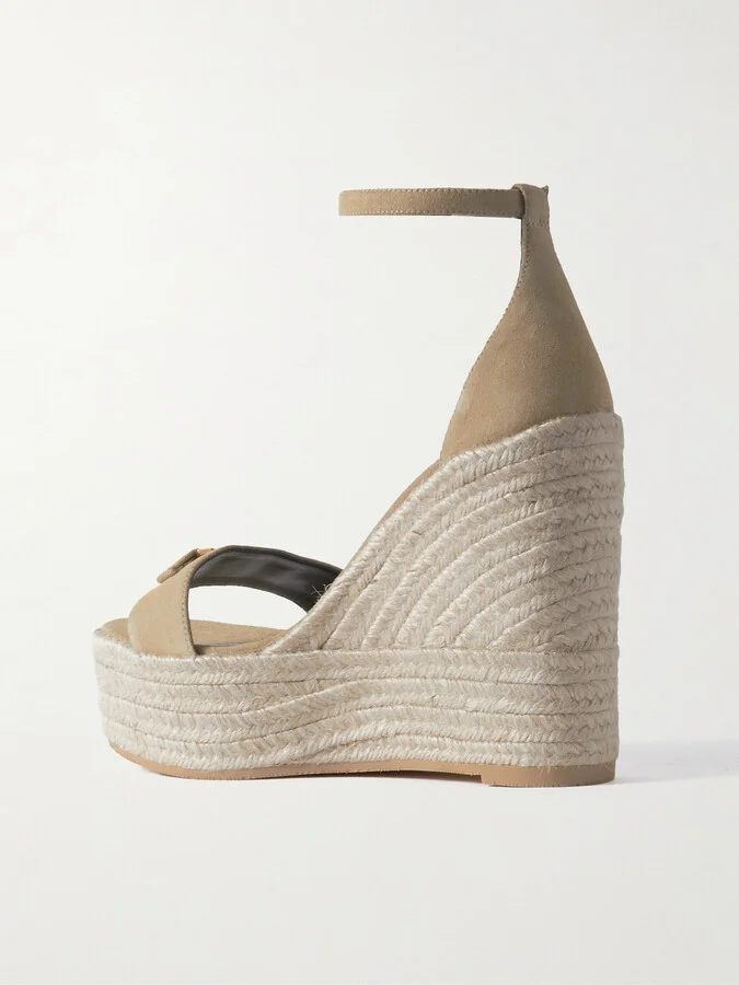 Versace - Embellished Suede Espadrille Wedge Sandals - Brown - Image 3
