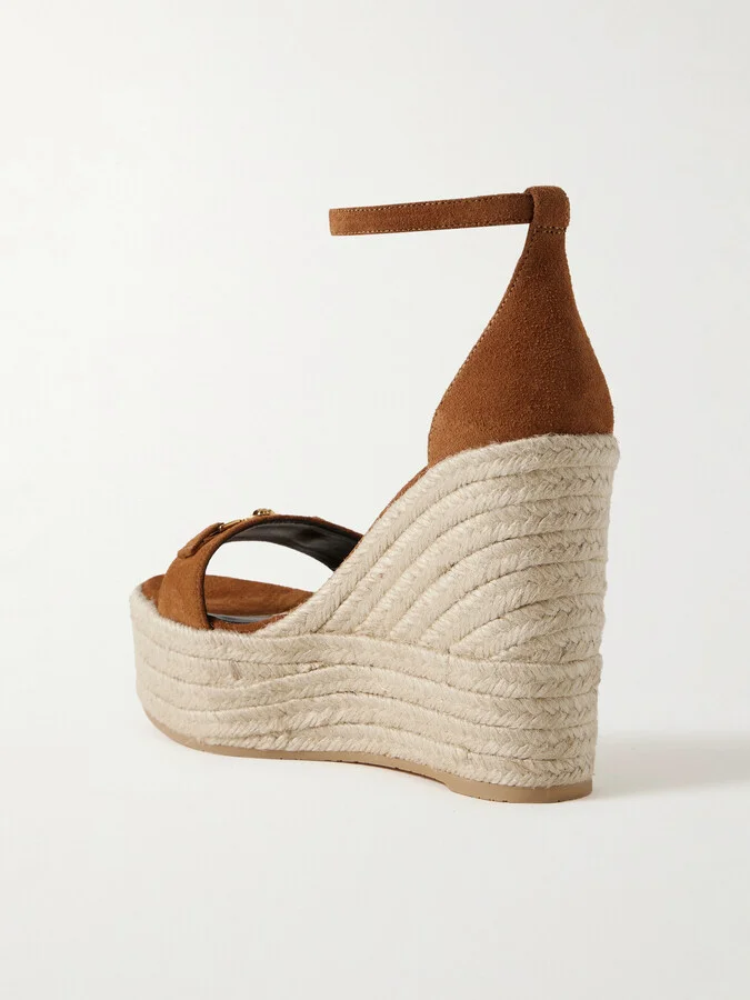 Versace - Embellished Suede Espadrille Wedge Sandals - Brown - Image 3