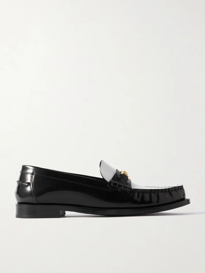 Versace - Embellished Two-tone Leather Penny Loafers - Black - Image 5