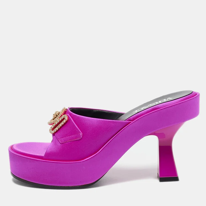 Versace Fuchsia Satin Medusa Biggie Mules Size 37