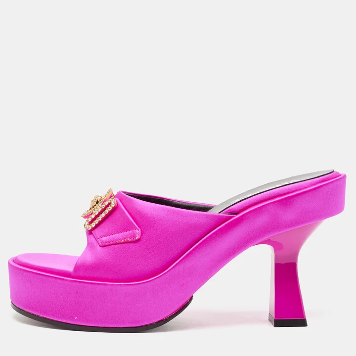 Versace Fuchsia Satin Medusa Biggie Mules Size 38