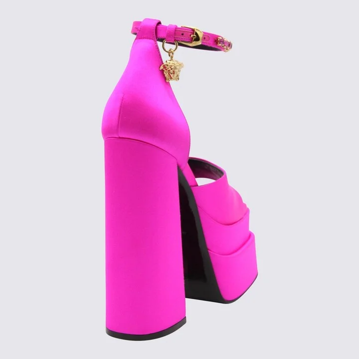 Versace Fucsia Satin Medusa Sandals - Image 2