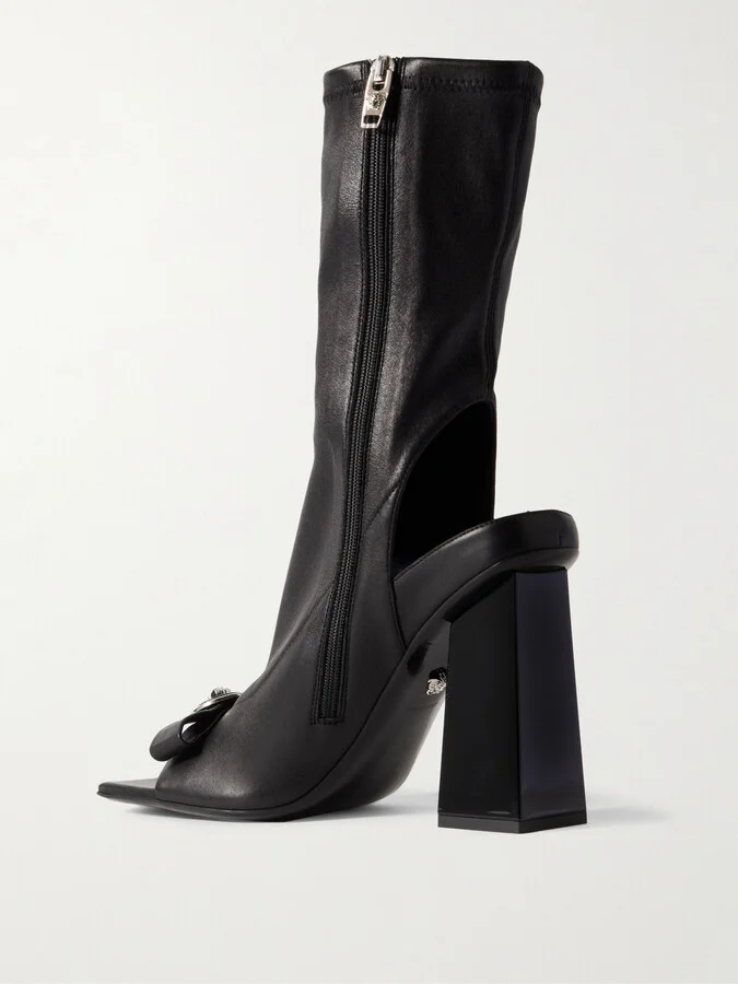Versace - Gianni Ribbon Embellished Leather Ankle Boots - Black - Image 3