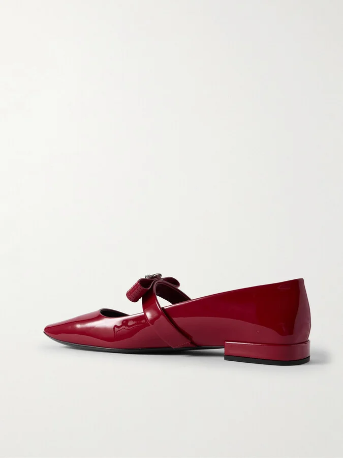Versace - Gianni Ribbon Embellished Patent-leather Mary Jane Ballet Flats - Red - Image 3