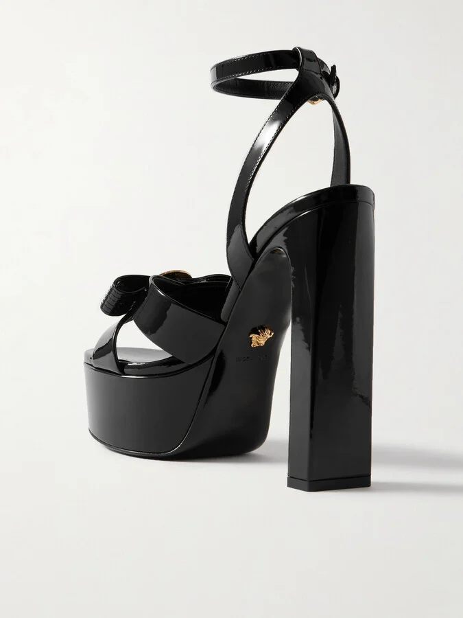 Versace - Gianni Ribbon Embellished Patent-leather Platform Sandals - Black - Image 3