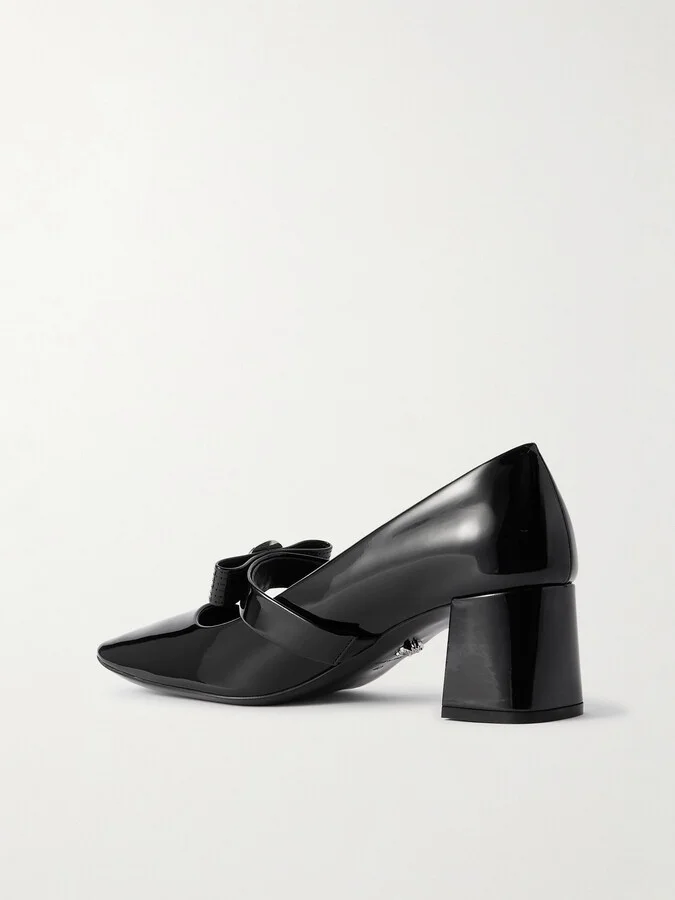 Versace - Gianni Ribbon Embellished Patent-leather Pumps - Black - Image 3