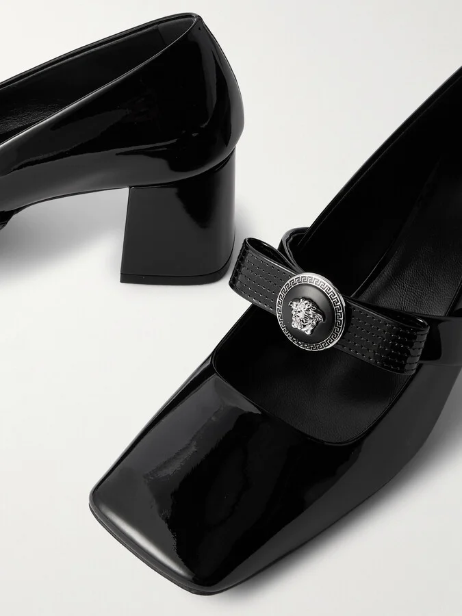 Versace - Gianni Ribbon Embellished Patent-leather Pumps - Black - Image 4