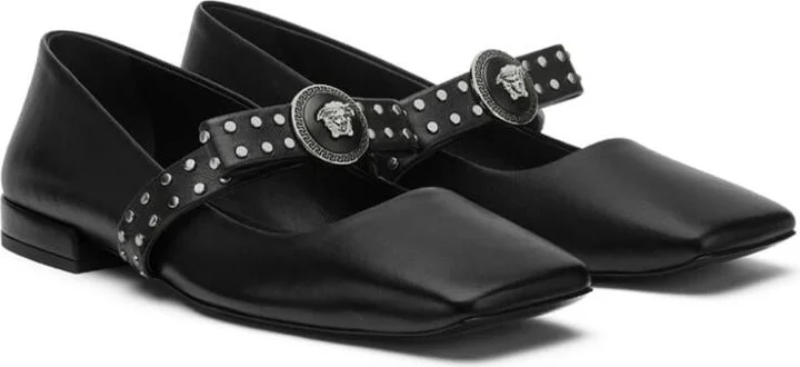 Versace Gianni Ribbon Leather Ballerina Flats With Studded Bow - Image 2