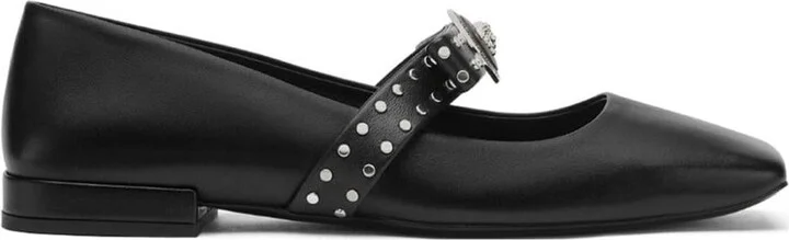Versace Gianni Ribbon Leather Ballerina Flats With Studded Bow