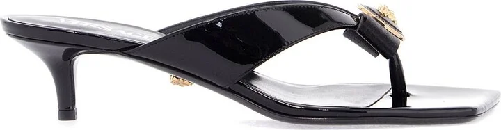 VERSACE gianni ribbon thong mules