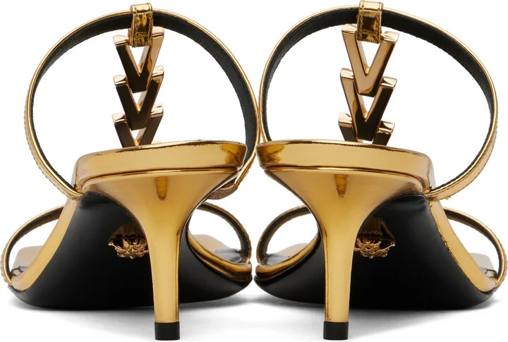 Versace Gold Patent Heeled Sandals - Image 2