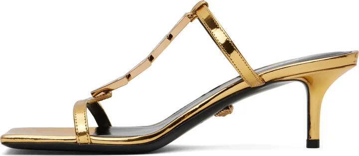 Versace Gold Patent Heeled Sandals - Image 3