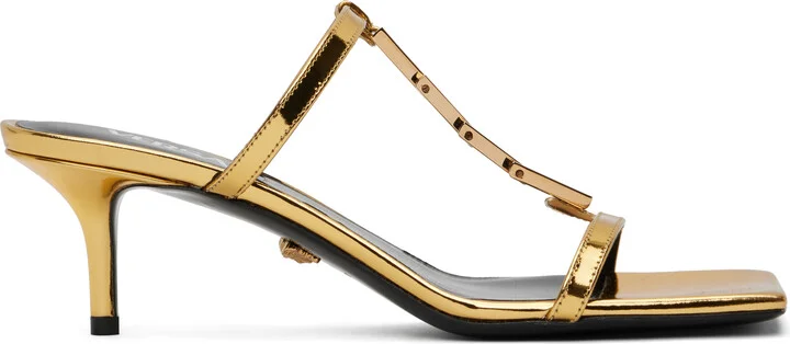 Versace Gold Patent Heeled Sandals