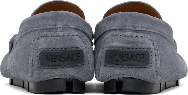 Versace Gray Medusa Biggie Driver Loafers - Image 2