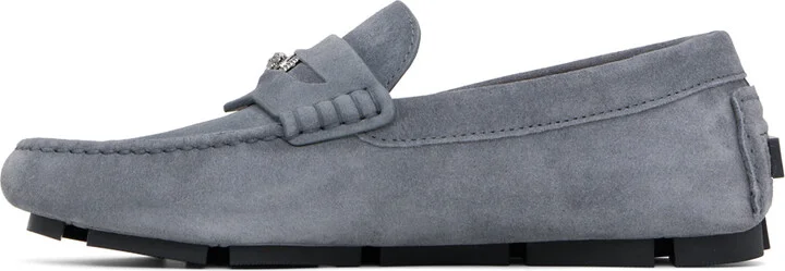 Versace Gray Medusa Biggie Driver Loafers - Image 3