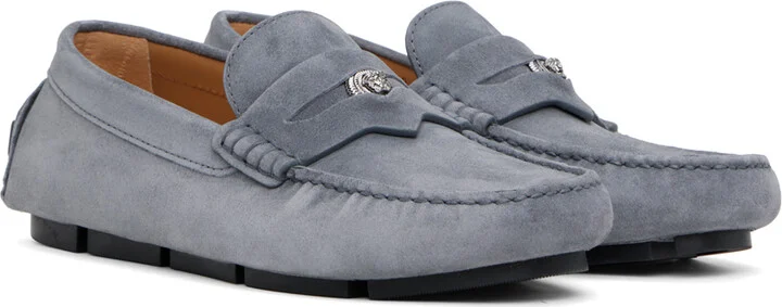Versace Gray Medusa Biggie Driver Loafers - Image 4