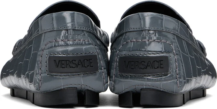 Versace Gray Medusa Croc-Effect Driver Loafers - Image 2