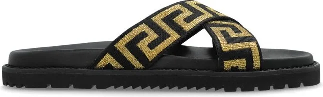 Versace Greca-Embellished Open-Toe Slides