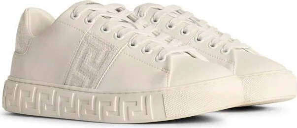 Versace 'Greca' White Leather Sneakers - Image 2