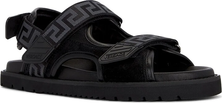 VERSACE Greek Ribbon Strap Sandals in Black - Image 2
