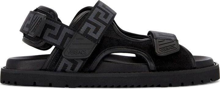 VERSACE Greek Ribbon Strap Sandals in Black
