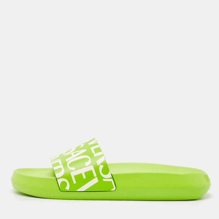 Versace Green/White Leather Pool Slide Size 38