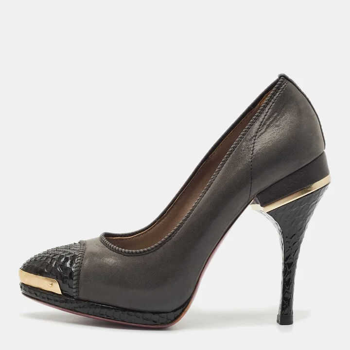 Versace Grey/Black Python Leather and Canvas Platform Pumps Size 39
