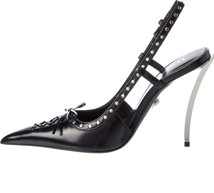Versace Laced Pin-Point Leather Slingback Pump - Image 2