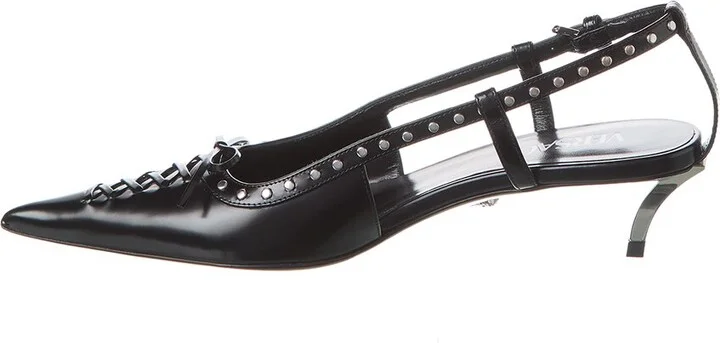 Versace Laced Pin-Point Leather Slingback Pump - Image 2