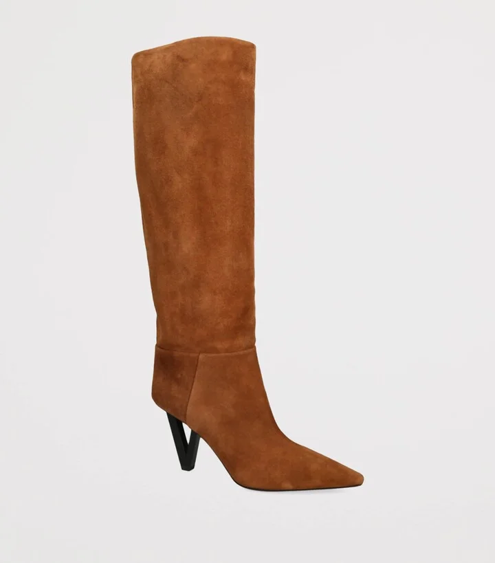 Versace Leather V-Heel Knee-High Boots 85 - Image 3