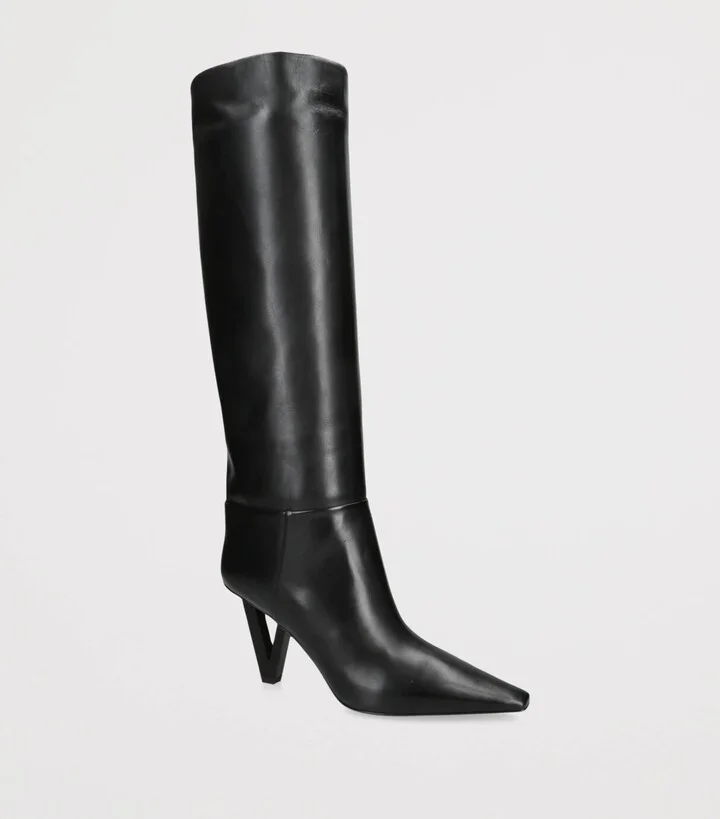 Versace Leather V-Heel Knee-High Boots 85 - Image 3