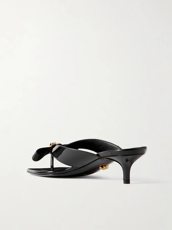 Versace - Logo-embellished Satin And Patent-leather Mules - Black - Image 3