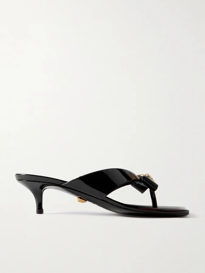 Versace - Logo-embellished Satin And Patent-leather Mules - Black