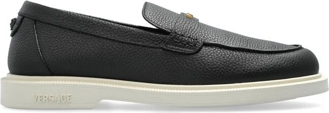 Versace Logo-Lettering Round-Toe Loafers