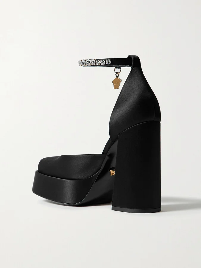 Versace - Medusa Aevitas Embellished Satin Platform Pumps - Black - Image 3