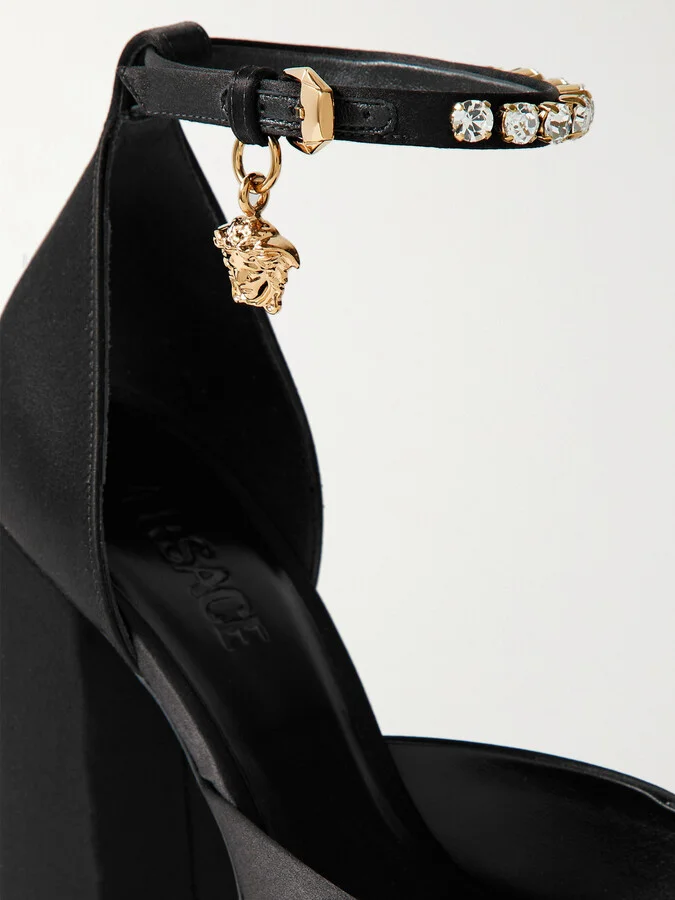 Versace - Medusa Aevitas Embellished Satin Platform Pumps - Black - Image 4