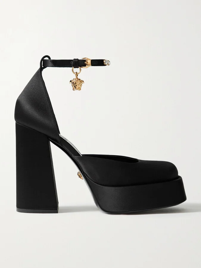 Versace - Medusa Aevitas Embellished Satin Platform Pumps - Black
