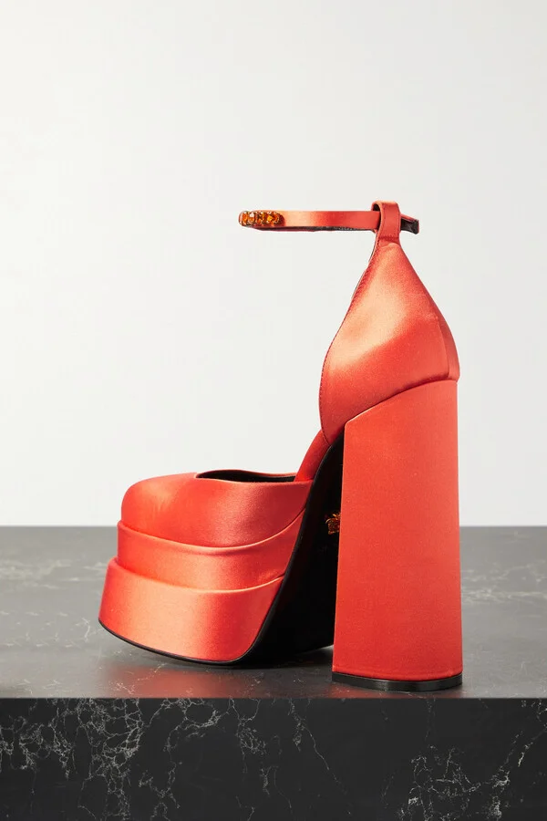 Versace - Medusa Aevitas Embellished Satin Platform Pumps - Red - Image 3